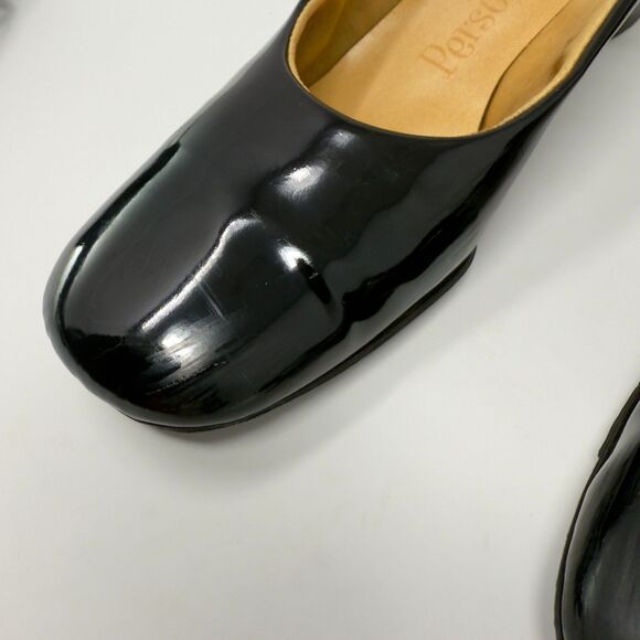 BLACK PATENT LEATHER SHINY Block Heel Pumps 60S MOD SHOES 10 - Picture 11 of 13